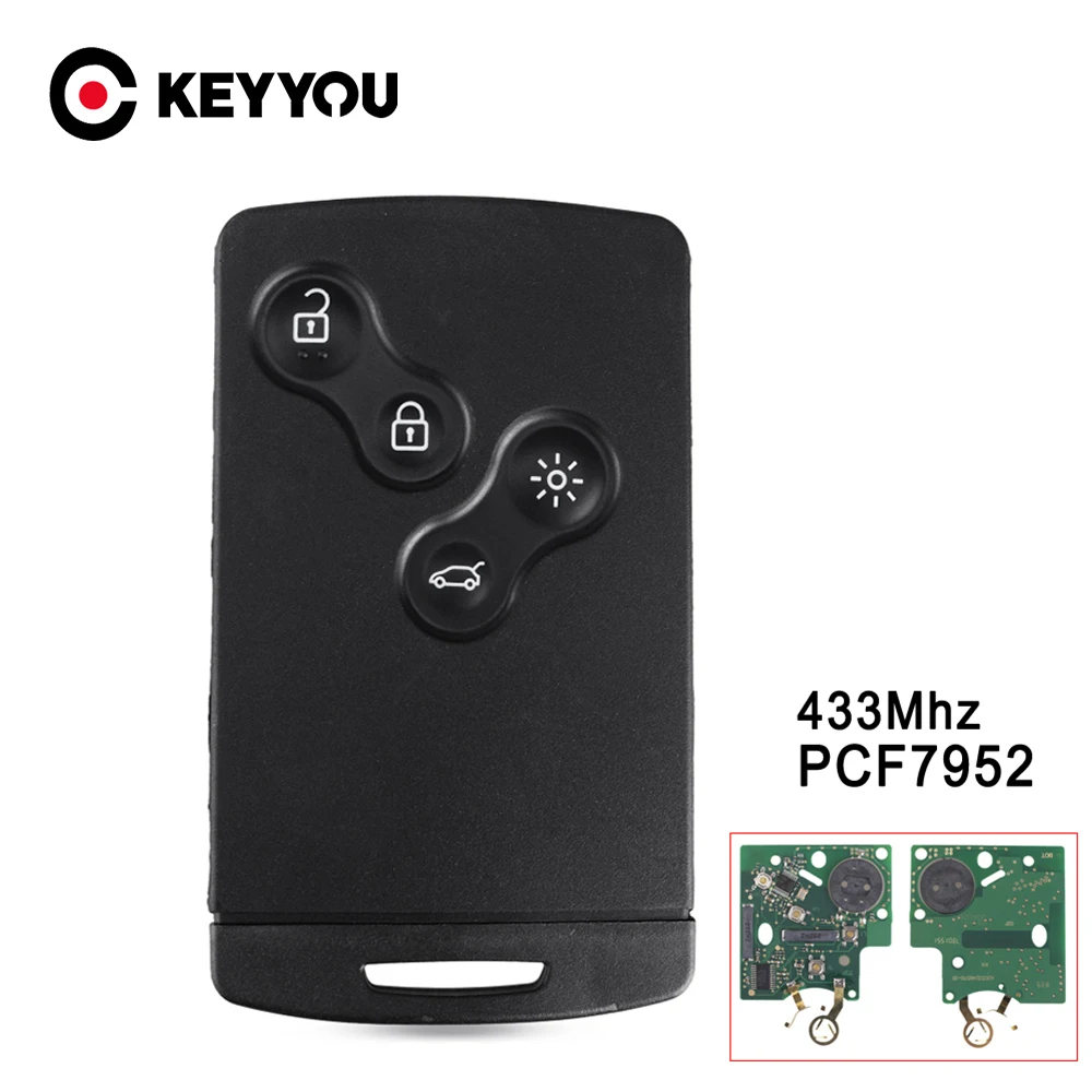 Запасной ключ KEYYOU для Renault Megane Scenic Лагуна колеос Клио PCF7952 чип 433 МГц 4 кнопки|Ключ