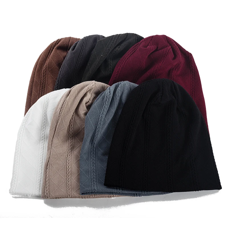 Geebro Woman Solid Color Geometry Ribbed Knitted Beanie Hat For Ladies Fashion Soft Warmer Hats Baggy Casual Unisex Skullies Cap
