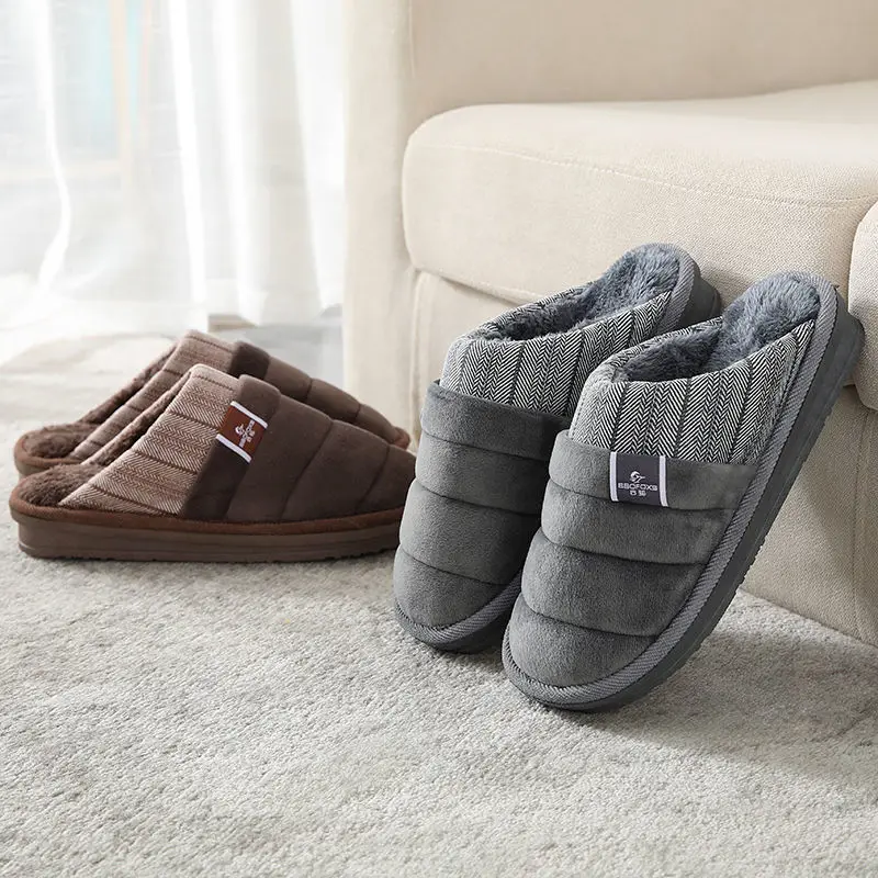 

Plus Size 48 49 Waterproof Men Down Slippers Winter Indoor Fur Shoes Male Rubber Anti-Odor Mans Flurry Slides