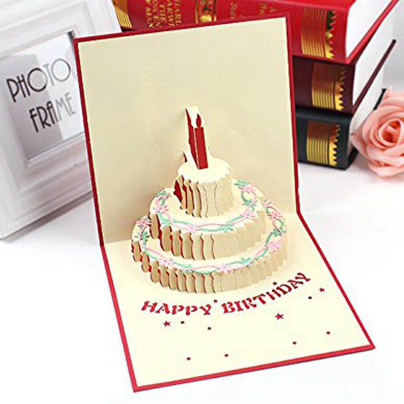 

4 Pcs 3D Up Birthday Cards Happy Birthday Greeting Cards with Envelope & 262Pcs 14 Styles Christmas Kraft Paper Tags