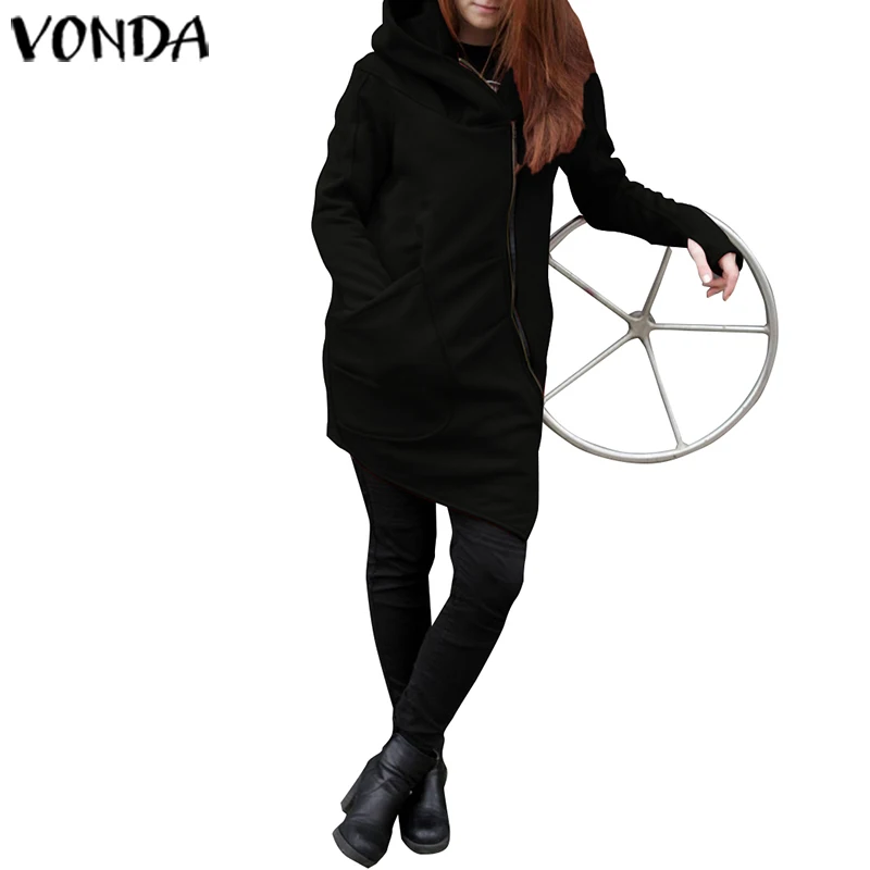 VONDA женские толстовки толстовки сезон осень-зима платье VONDA Женская Повседневная Верхняя одежда на молнии с длинным рукавом пальто S-5XL