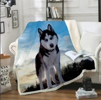 cute dog blanket 3d print siberian husky dog graphic throw blanket sofa bed chair plush sherpa blanket bedspread bedding decor