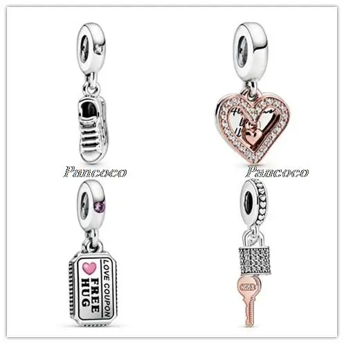 

925 Sterling Silver Bead Red Enamel Heart Free Hug & Kiss Love Coupon Charm Fit Pandora Bracelets & Necklace Women Diy Jewelry