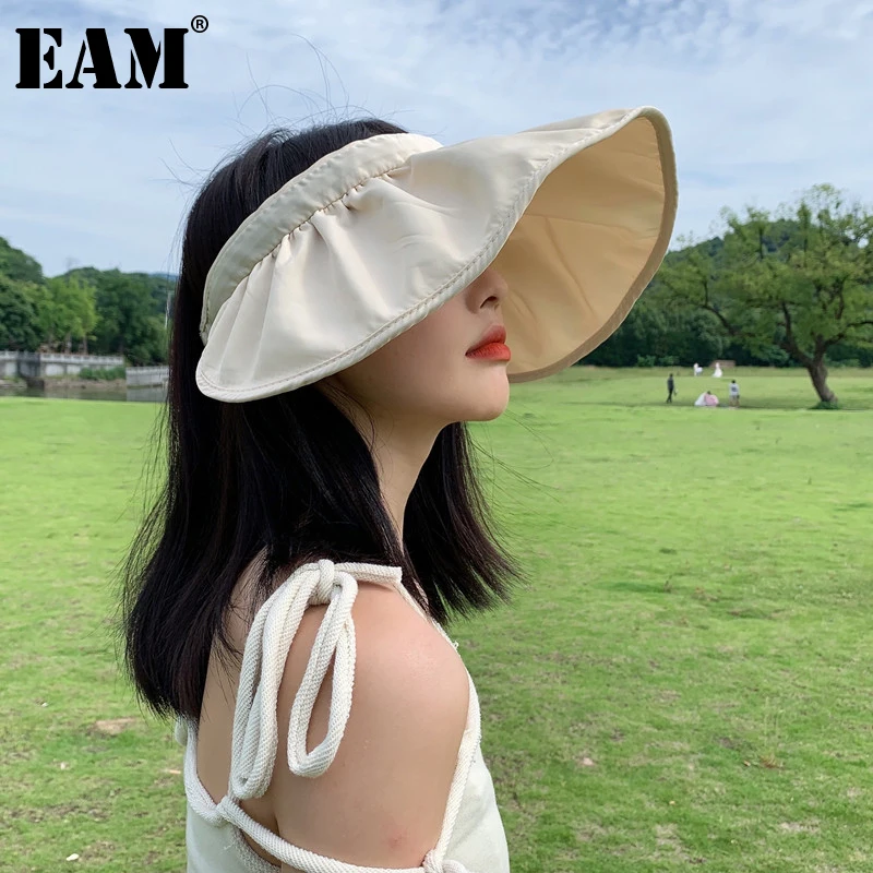 

[EAM] Women Beige Ruffles Big Size Fishermen Hat New Round Dome Temperament Fashion Tide All-match Spring Autumn 2021 1DE0523
