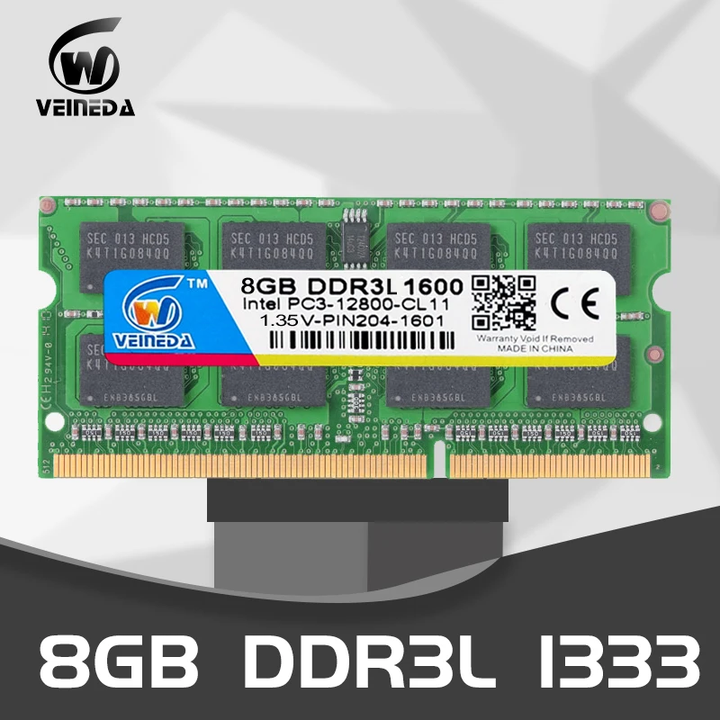 Veineda Laptop 1600mhz Ddr3l 1333 8 Pc3-12800 1.35v 204pin Ram Sodimm Compatível Intel gb 4gb Pc3-10600