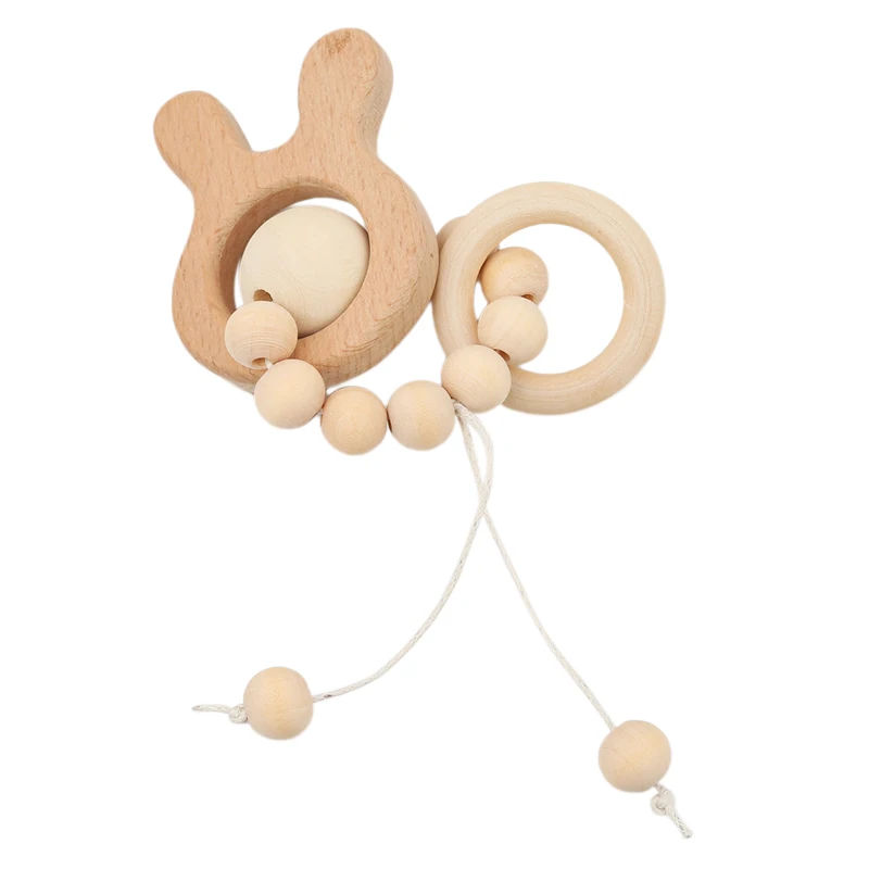 

New Arrival Baby Nursing Cartoon Animal Wooden Teether Chew Beads Teething Wood Rattles Toys Teether Montessori