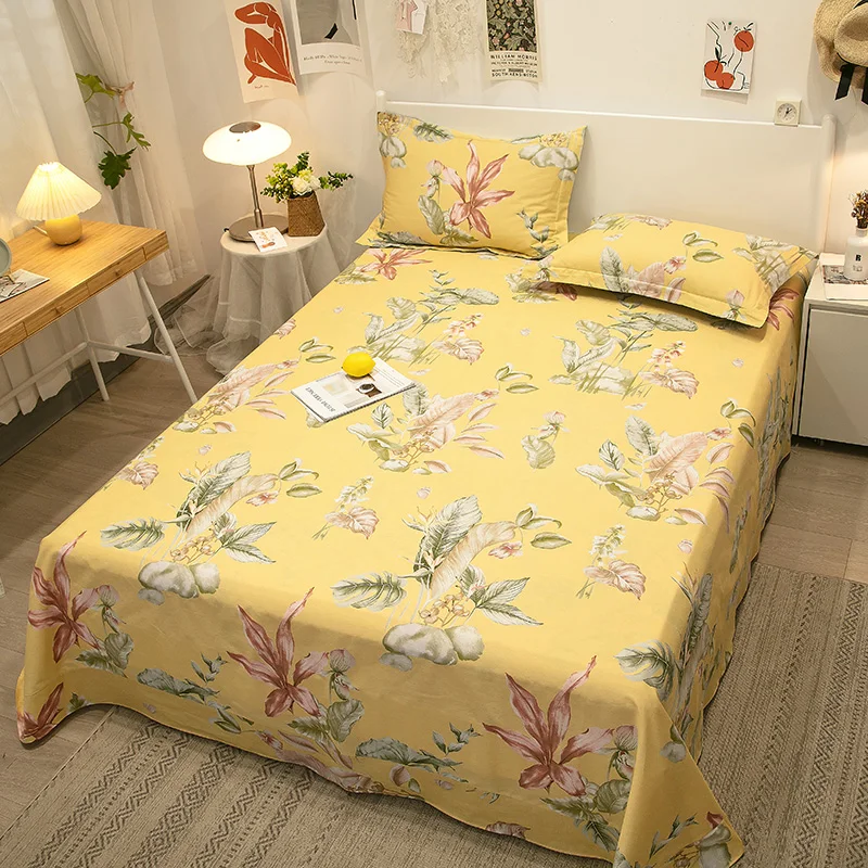 

Pure Cotton Bed Sheets Home Soft Comfortable Flat Sheet No Pillowcase Queen King Full Double Size Floral Pattern 2021 New Sale
