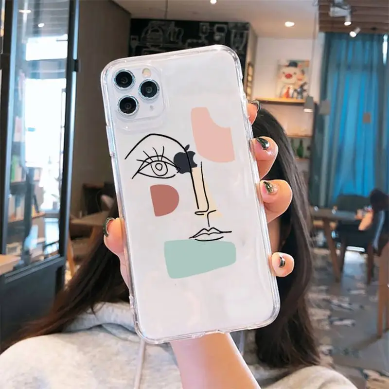 

Fashion design line art human face Phone Case Transparent soft For iphone 5 6 7 8 11 12 s c se plus mini x xs xr pro max shell