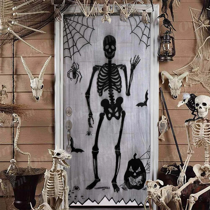Креативный череп Хэллоуин дверь занавес полу затенение летучая мышь черный паук