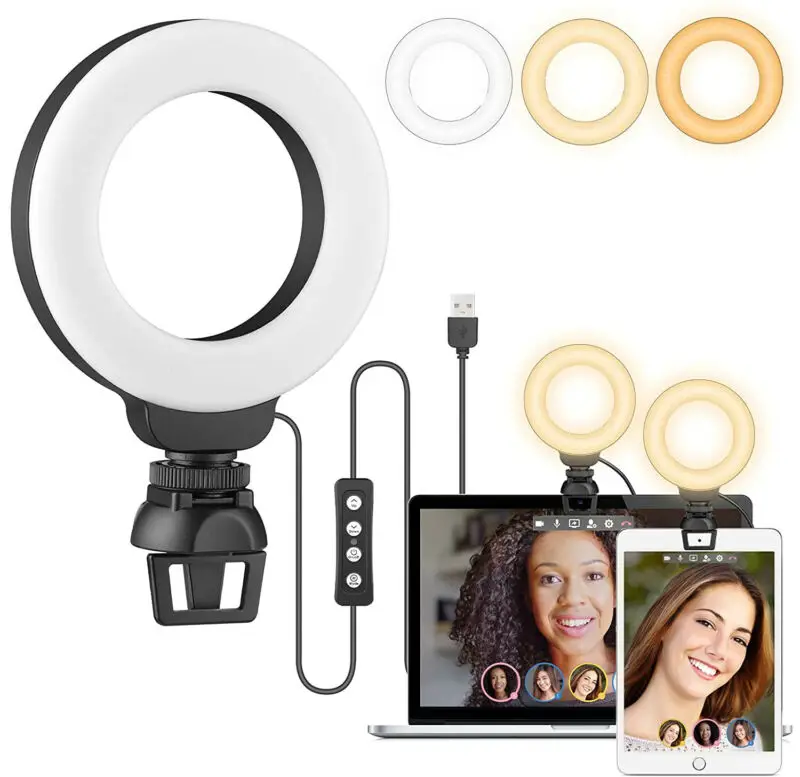 

4'' LED Ring Video Light for Makeup Laptop Video Conference Lighting with Clip Small Ring Lamp Camera Ring Light Photolight