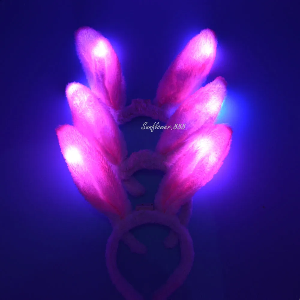 Women Girl Light Up Pink Bunny Ears Headband LED Flashing Easter Hairband Adults Children Party Hair Halloween Christmas|hair accessories|party hair
