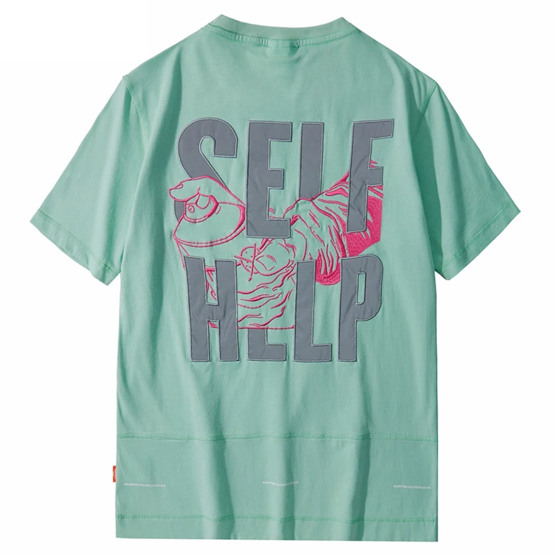

Men Hip Hop T Shirt Streetwear 2021 Casual Tshirt Self Help Embroidery Harajuku T-Shirt Short Sleeve Cotton Fashion Tops Tees