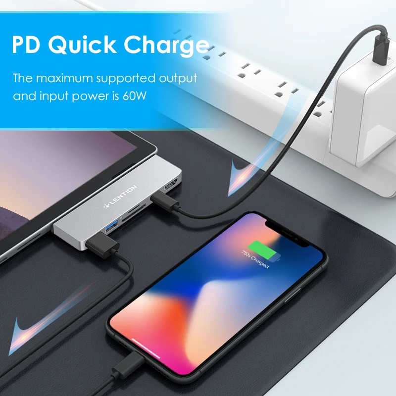 Lention USB 3.0 HUB Multi to USB3.0 Port HDMI SD/TF Docking Station for Microsoft Surface Pro 7 Splitter Adapter PD Charge | Компьютеры и