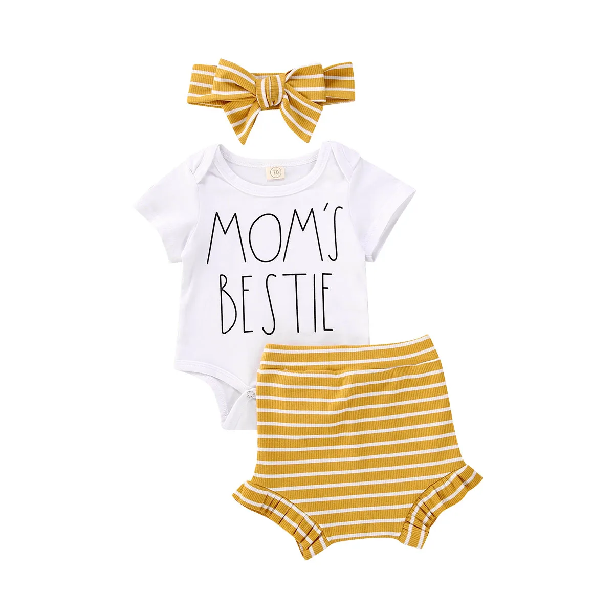 

Newborn Baby Boy Girl Clothes Set Summer Letter Short Sleeve Romper Stripe Shorts Headband 3Pcs Outfit New Born Infant Clothing