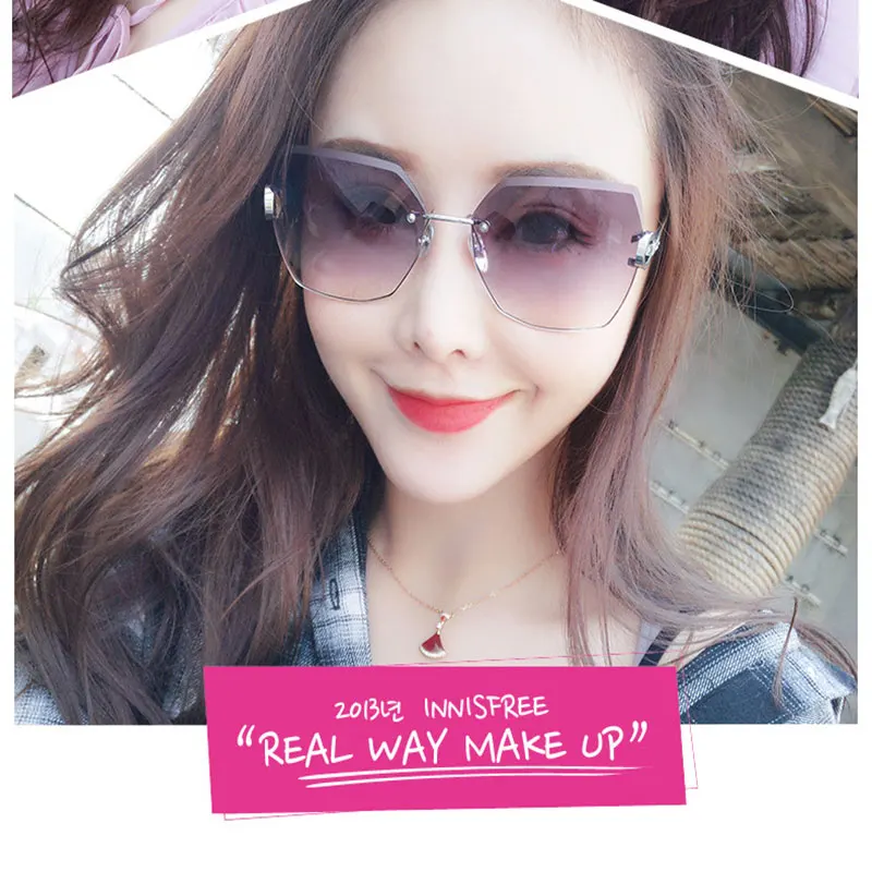 

Oversized Rimless Square Sunglasses Gradient Metal Vintage Sun Glasses Women 2021