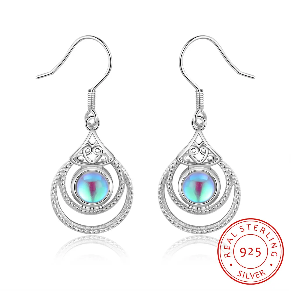 

Vintage Moonstone Earrings 925 Sterling Silver Dangle Drop Earrings for Women Silver 925 Brincos Statement Wedding Jewelry