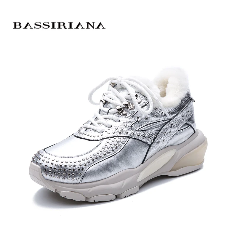 BASSIRIANA2019 зимняя теплая обувь повседневная на платформе женская мода кожа из