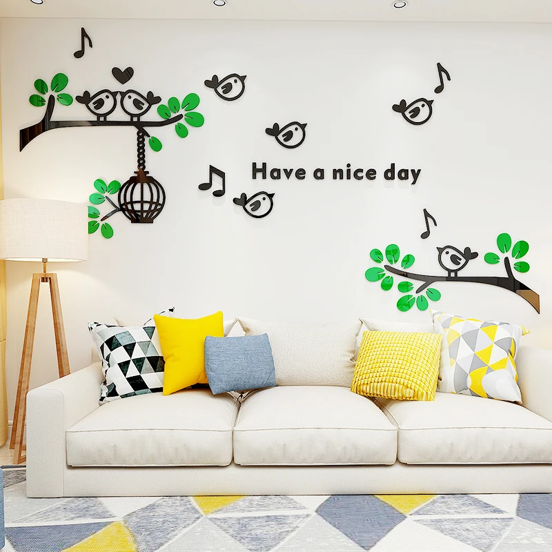 Пение птицы 3D акриловые наклейки на стену с деревом домашний ТВ фон настенные