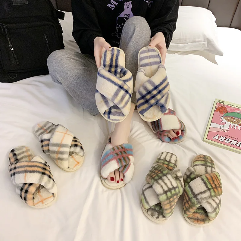 Новинка 2021 зимние дамские шлепанцы в клетку британском стиле японском полоску с