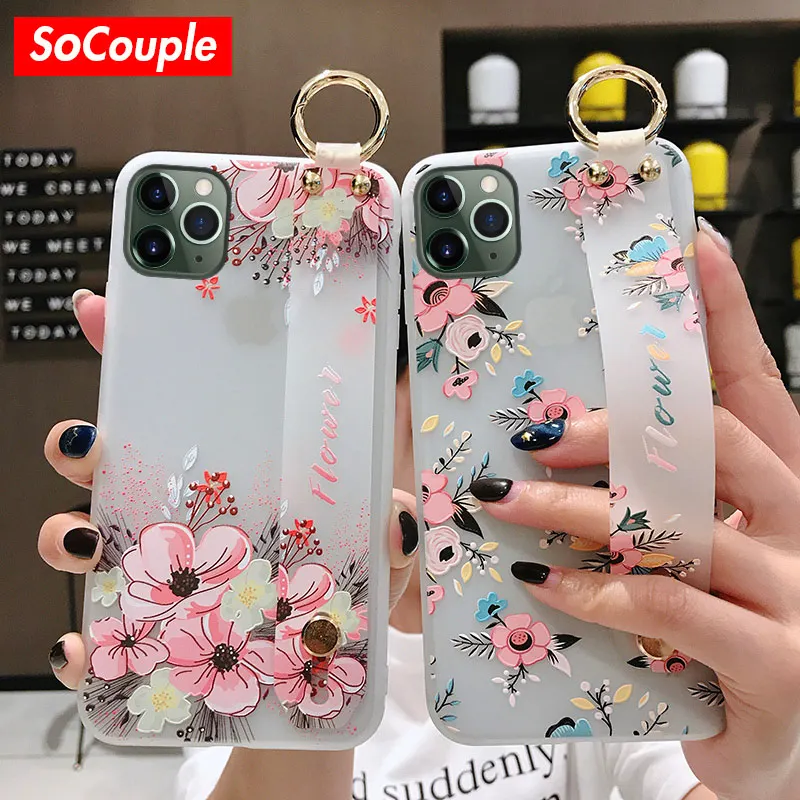 Чехол SoCouple с цветочным ремешком на запястье для телефона iphone 12 чехол 7 8 plus SE Xs max XR