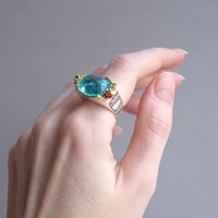 big light blue cubic zirconia finger ring for women pretty jewelry gorgeous color crsytal fashion silver color rings jewellery
