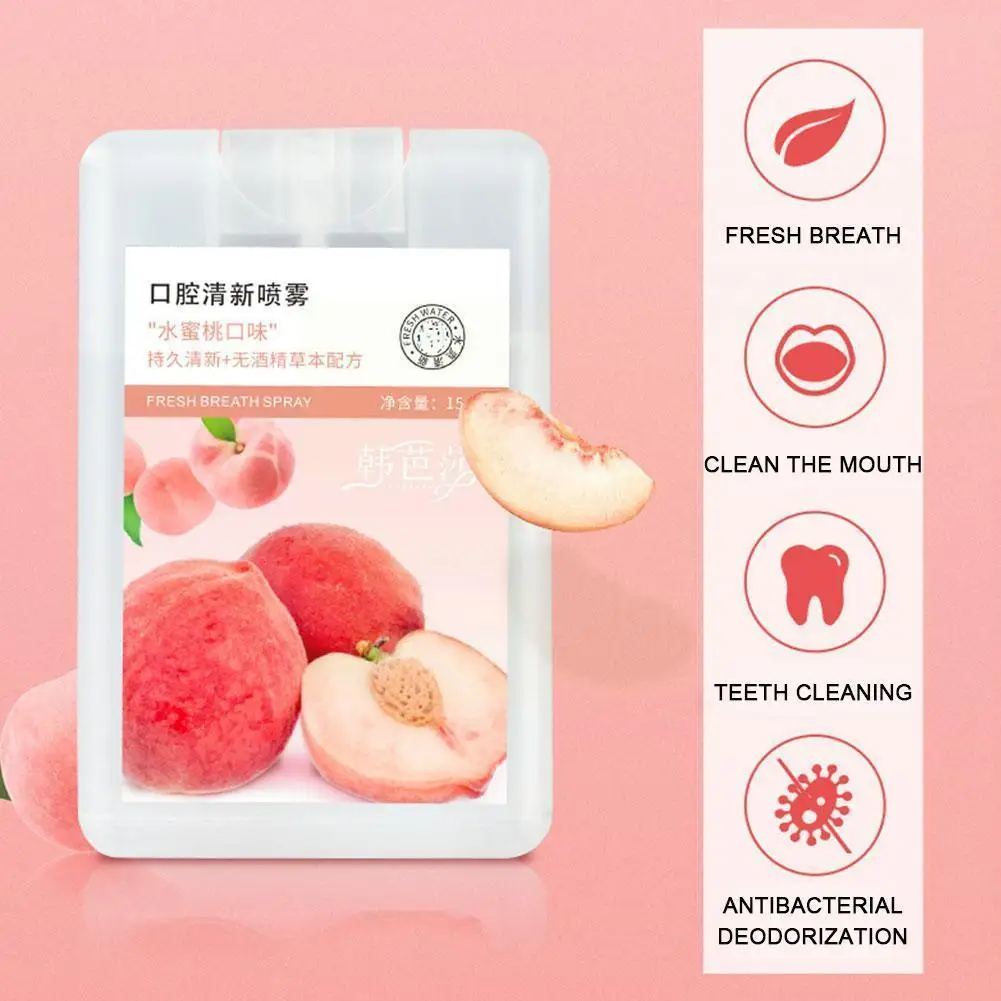 

30pcs 20ml Breath Freshener Spray Peach Lemon Odor Treatment Halitosis Care Treatment Refresher Spray Liquid C0M8