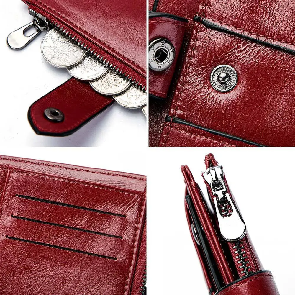 

Top Layer Cowhide Purse Women RFID Blocking Wallet Casual Female Cards Holder Zipper Coin Wallet