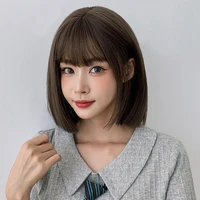 piaoyun wigs short straight hair with bangs synthetic black 12 inches wig for women favorite fashion gifts