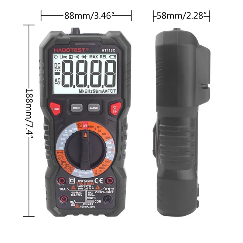 

HT118 6000 Counts 1000V AC DC Digital Multimeter NCV Multimetro Voltage Meter