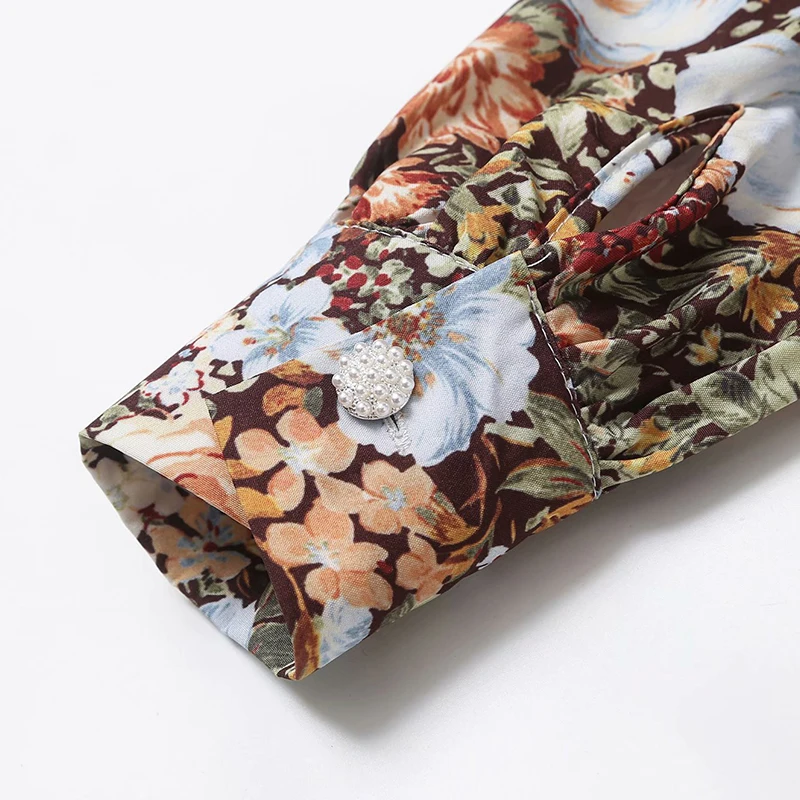 

ZA 2020 new autumn Flower print Bow Tops Women Elegant Fashion Long sleeve Chiffon shirt Beach Harajuku clothes vintage
