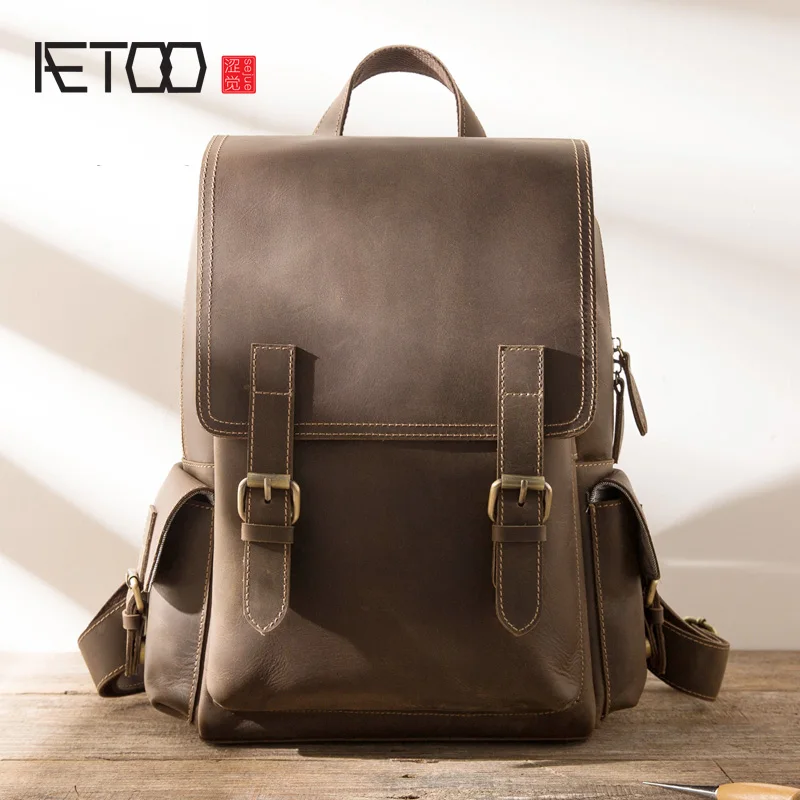 Кожаная мужская сумка на плечо AETOO стильная кожаная В Стиле Ретро mad horse