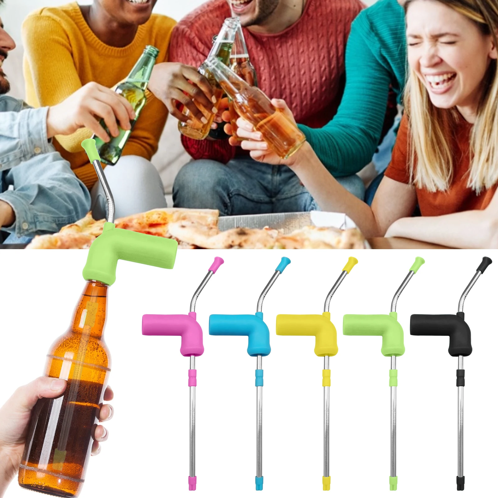 

2021 New Beer Bottle Blower Birthday Party Glass Bottle Blower Stainless Steel Beer Snorkel Adult Party Supplies