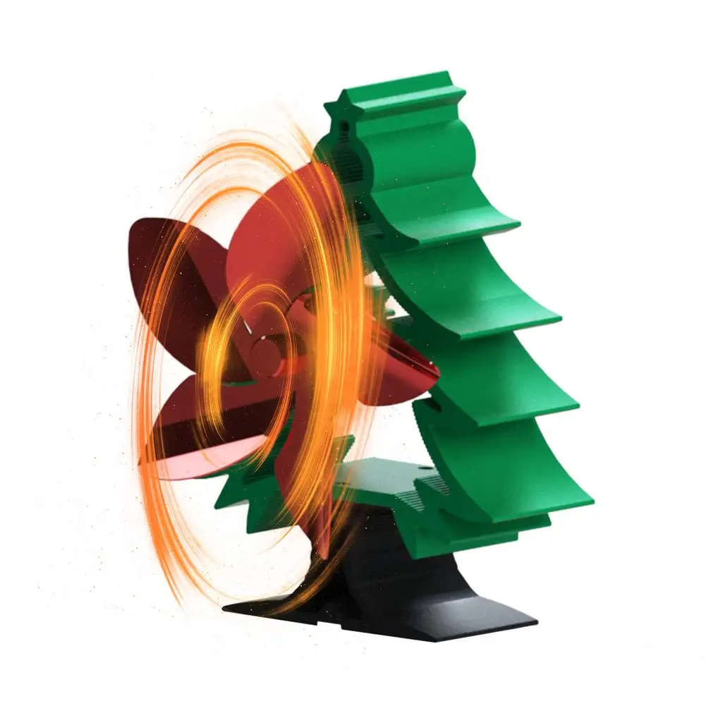 

5-Blade Heat Powered Stove Fan Christmas Tree Shape Fireplace Eco Fan Aluminium Alloy Quiet Home Blower for Efficient Heat Dis