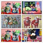 5D алмазная живопись сделай сам, граффити, искусство, корова, животные, красочные Мультяшные коровы, алмазная вышивка, мозаика, вышивка крестиком, ручная работа, домашний декор