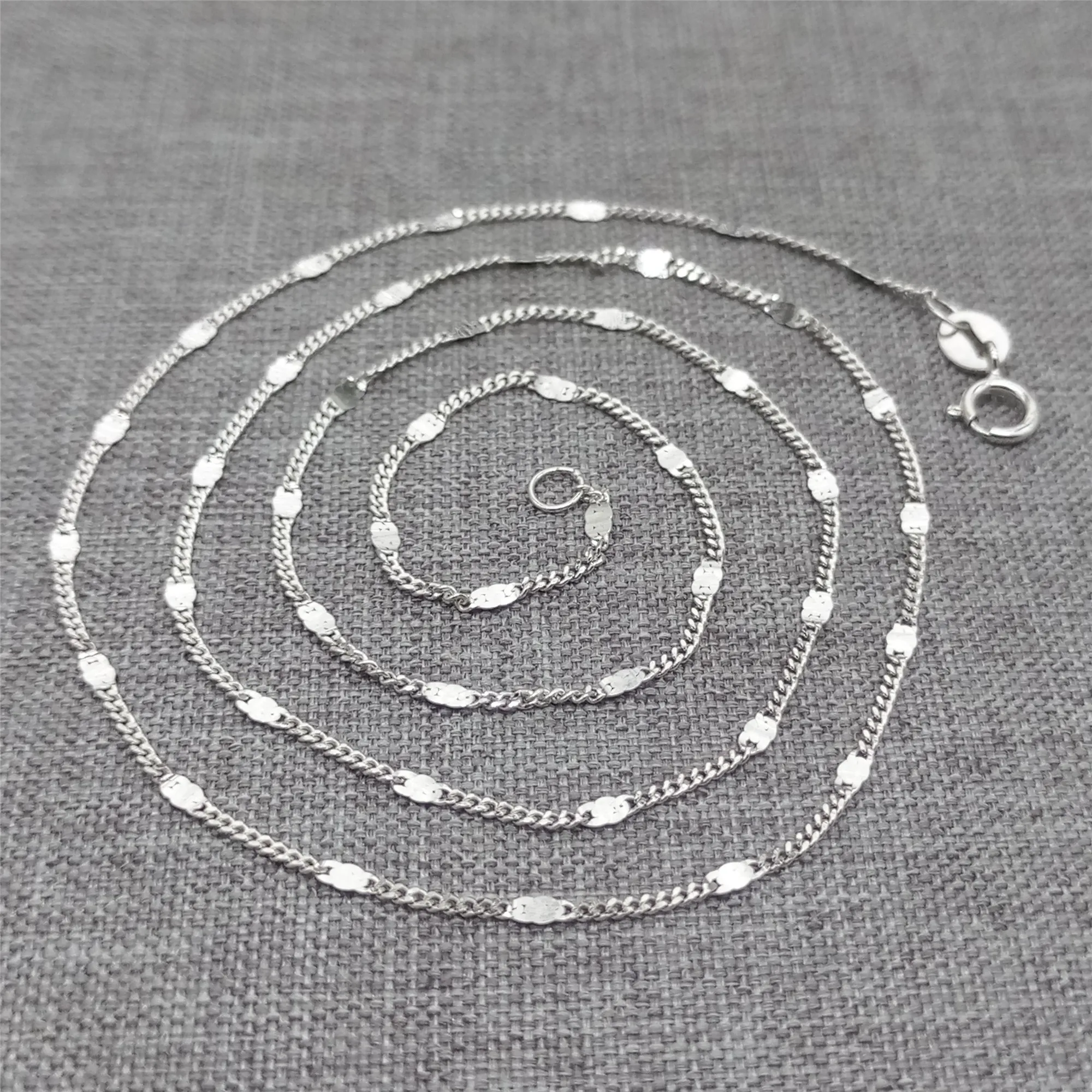 

925 Sterling Silver Bar Curb Chain Necklace w/ Rhodium Plated 1.5mm 16 18 Inches