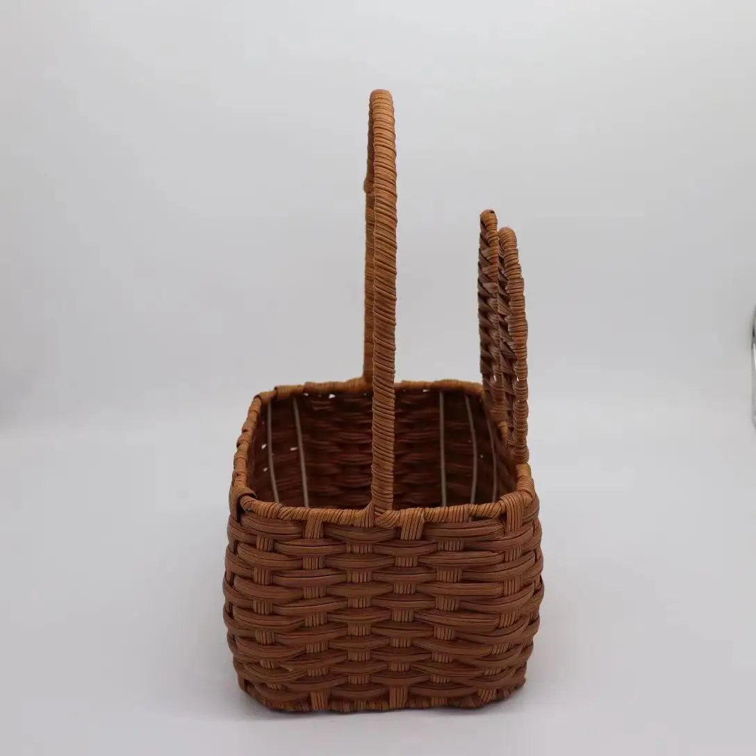 

Easter bunny carries a basket made of rattan and bamboo