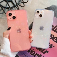 laser transparent love heart phone case for iphone 11 12 13 pro max x xr xs max 7 8 plus se 2 soft shockproof bumper back cover