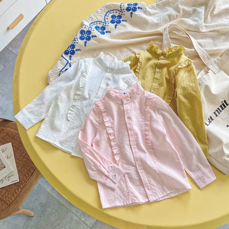 

2021 Hot Sale New Autumn Kids Girls Shirt Turtleneck Jacquard Long Sleeves Baby Blouse Kids Tops for 2-7Y Children Clothes