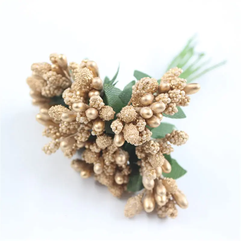 

12pcs/lot Mini artificial Stamen Bud Bouquet Leaf flower for home Garden wedding Car corsage decoration Box crafts Supplies