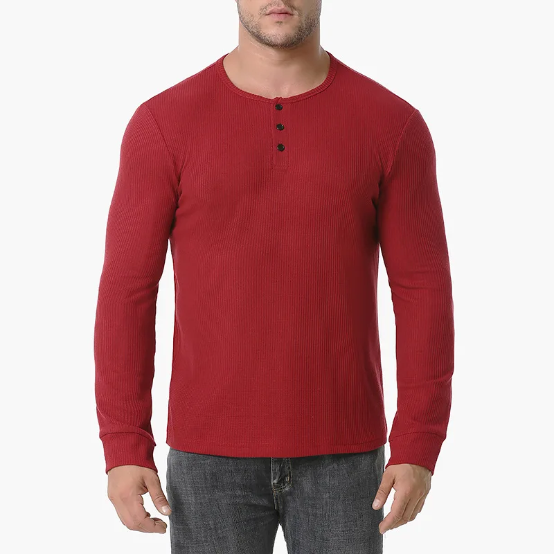 Футболка мужская Хенли с длинным рукавом приталенная рубашка из хлопка