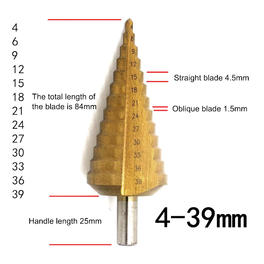 

4-39mm Hss Cone Drill Bits Hole Cutter Bit Set Fluted Edges Step Drill Bit Reamer Triangle Shank Wood Metal Drilling