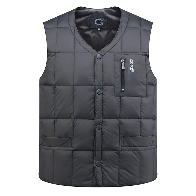 

White Duck Down Jacket Vest Men Autumn Winter Warm Sleeveless V-neck Button Lightweight Waistcoat Fashion Casual Male