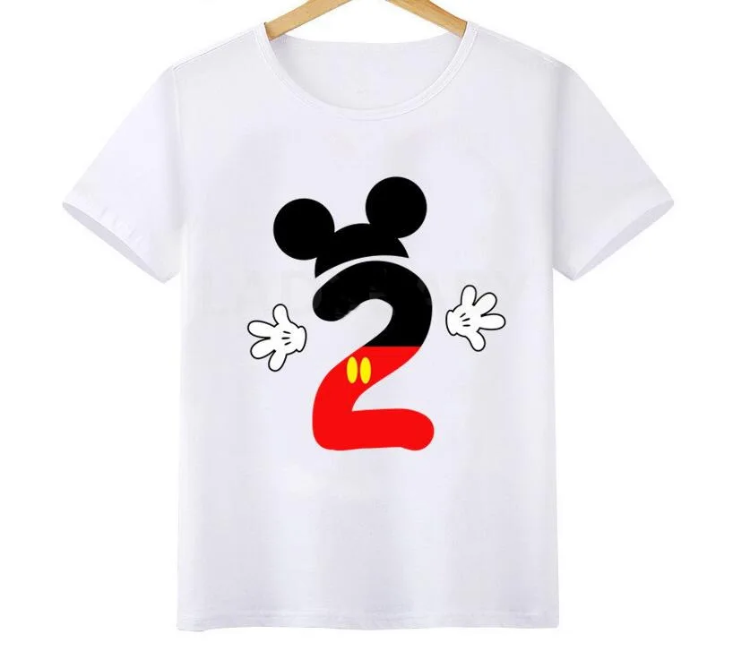 

Fast Shipping Kids Cartoon Mouse T-shirts Baby Boys/Girls Happy Birthday Number 1-10 Bow Funny T shirt Children Short Sleeve