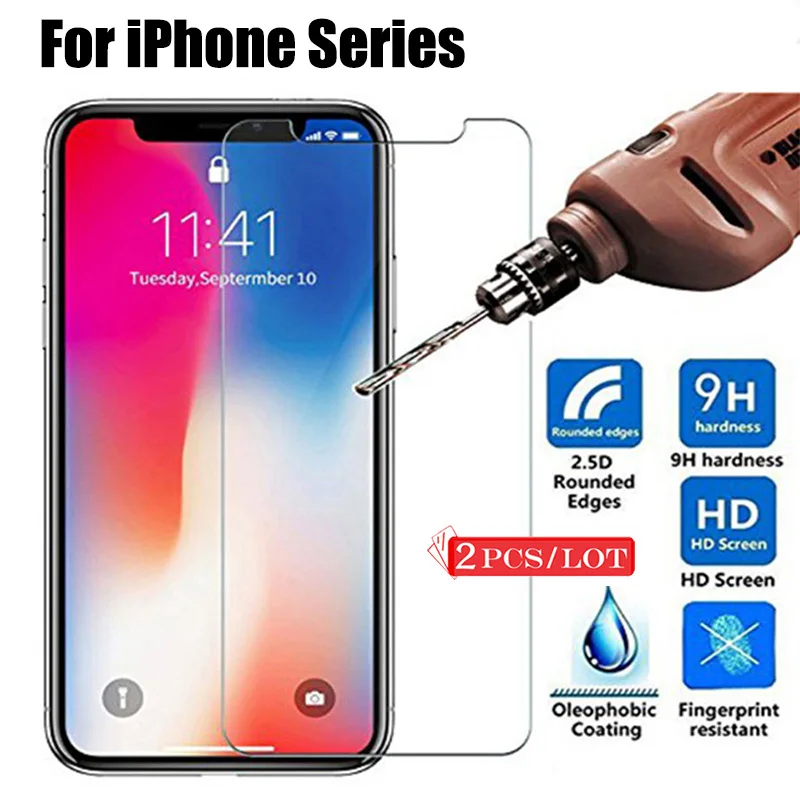 2PCS 9H HD Glass For iPhone X XS Max XR Screen Protector Protective for 11 Pro Tempered Glas aiphone 11pro Film | Мобильные телефоны