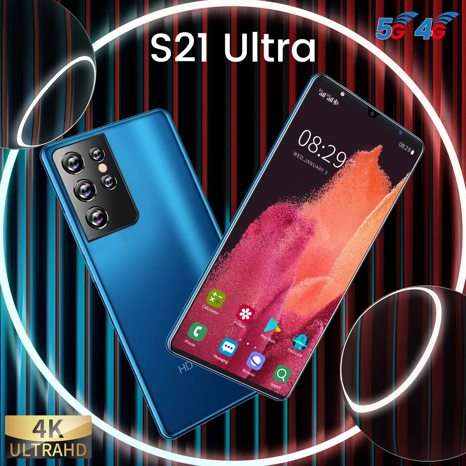 Global Version S21 Ultra 5.0 Inch Full Screen Smartphone Face Fingerprint Unlock 6GB+128GB Dual SIM 4G 5G Network | Мобильные