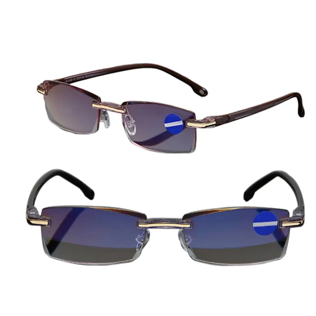 Очки для чтения без оправы с алмазной огранкой анти синий светильник и синяя