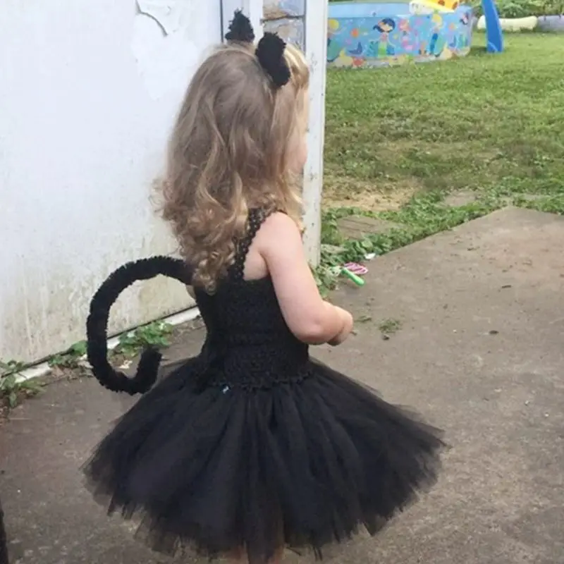 Детский костюм на Хэллоуин для девочек платье-Pettiskirt повязка голову с