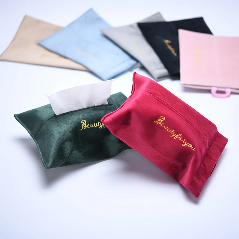 

Tissue Box Velvet Embroidery Home Towel Napkin Papers Dispenser Holder Box Case Tissue Holder Table Decoration