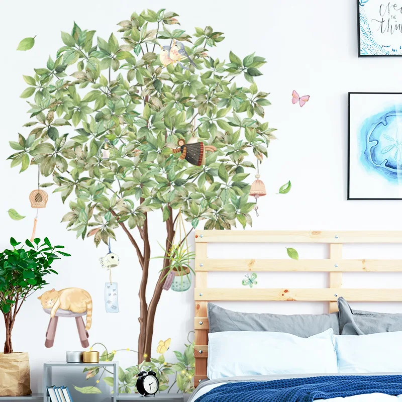 

Big Tree Birch Wall Stickers Green Leaves Wall Decals Living Room Bedroom Birds Home Decor Poster Mural PVC Room Decoration