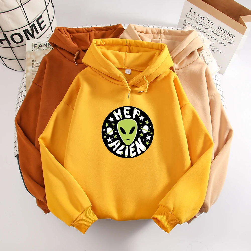 Cute Alien Hoodie Aesthetic Clothes Oversized Graphic Hoodies Women Letter Vintage Long Sleeve Top Harajuku Sweetshirt for Girls